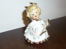 Lefton white gold trimmed naughty angel / books ceramic bell - as is picture