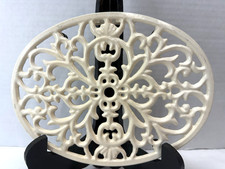 Ornate Ivory Cast Iron Oval Kitchen Trivet Cottage Tools & Gadgets picture