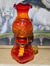 RARE Vintage L.E. Smith Amberina Eagle & Stars Oil Lamp, Glows Under a UV Light picture