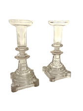 Antique Flint Glass Candlesticks (2) c1830s RARE Candle Sticks New England picture