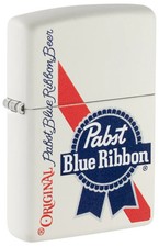 Zippo 48746, Pabst Blue Ribbon Beer, White Matte Finish Lighter, NEW picture