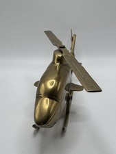 Vintage Solid Brass Helicopter Model Figurine Moving Rotor 1.6lb Aviation Decor picture