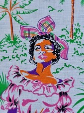 Iconic 1950s Island Caribbean Circle Skirt Barkcloth Era Vintage Novelty Fabric picture