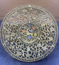 Tamar Brass Hand Painting Enamel 3 Footed Fruit Bowl Made in Israel picture