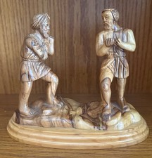BETHLEHEM ISRAEL HAND CARVED STATUE OF JOSHUA & CALEB OLIVE WOOD 7” TALL picture