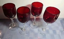 Set of 4 Ruby Red Clear Glass Stemmed Wine or Water 10oz Tiffin? EUC picture