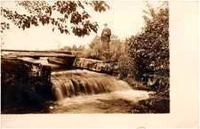 Man at Oceanville Falls New Jersey Lily Lake NJ Waterfall 1900s RPPC Postcard picture