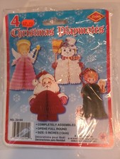 Vintage 1980 Beistle Christmas Playmates 4 Honeycomb Paper Table Decorations picture