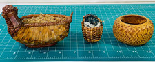 Vintage Duck Shaped Wicker Rattan Baskets Lot of 3 Brown Intricate Miniature picture