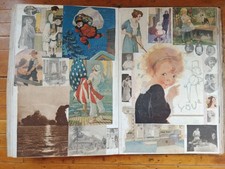 Antique 1918 Scrapbook Album Trade Cards Cutouts 70 Big Pages RARE Santa Flag  picture