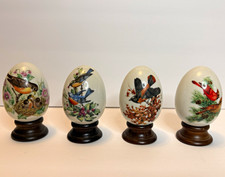 Vintage 1984 Avon Four Seasons Porcelain Eggs Set of 4 Birds Nature Wooden Stand picture