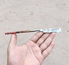 19c Vintage Handmade Straight Razor Steel Blade Wooden Handle Handpainted M22 picture