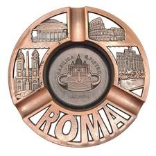 Roma Italy Copper Bronze Metal Ashtray Souvenir Rome Landmarks | Vintage 4 5/8