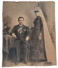 Antique 1890s Wedding Portrait Bride Groom Large 21x26 Hand Colored Photograph picture