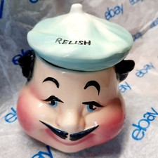 Vintage Whimsical Frenchman Face Ceramic Relish Holder 5.25