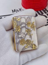 Rose Girl 5-Sided Relief Armor Silver Plated Zippo Lighter picture