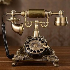 Vintage Gold Rotary Dial Telephone Corded Resin Metal PSTN Home Office picture