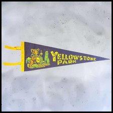 Vintage 1960s Yellowstone Park Marching Bear Drummer Felt Pennant Souvenir picture