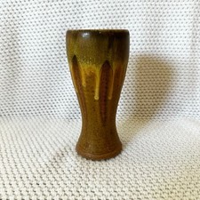 Brown Dripped Pottery Glazed Ceramic Vase Signed ASH '09 Artisan Swirl picture