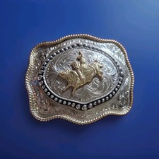Cody James Large Bull Rider Belt Buckle  Silver Gold Western Cowboy Rodeo EUC picture