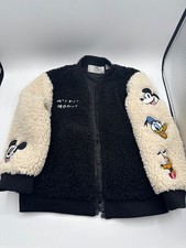 H&M Disney Mickey Mouse Varsity Bomber Jacket Black Cream Sherpa Kids Pre-Owned picture