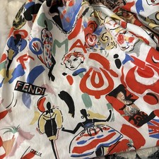 Fendi X The Bibb Co Abstract Logo Art Deco Queen Flat Sheet 1993 picture