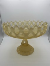 Vintage Westmoreland Frosted Yellow Glass Doric Pattern Satin Compote Pedestal picture