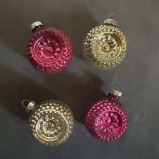  Vintage Shiny Brite Dbl Indent Bumpy Glass Christmas Ornaments 2 pink 2 gold picture