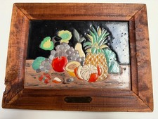 Mexican Enamel Tile Still Life Fruit Escuela Mexicana 20th C Folk Art w/Frame picture