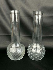 2x Clear Glass Hobnail Bud Vases Made in USA 8.5” Tall Vtg Lot of 2 Vase picture