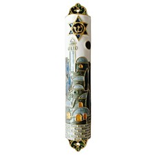 Hand Painted Mezuzah, 9.5 Inches Exquisite Enamel Mezuzah with Star of David and picture