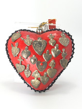 Unique Paper Mache Mexican Style Milagro Heart with all heart charms picture