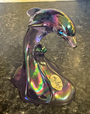 Iridescent Fenton Glass Dolphin Figurine with “100 Years” Label, 2005 Sticker picture