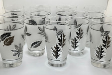 SET OF 9 LIBBEY METALLIC SILVER LEAF WATER GLASSES TUMBLERS - 12oz - Perfect picture