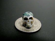 Skull Bead Rare Intricate Detail Hand Carved Blue Genuine Pearl Large Hole Bead picture