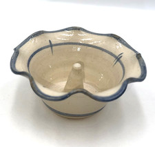 Vintage Signed Erin '96 Studio Pottery Ruffled Stoneware Cake Ring Mold, Blue Ac picture