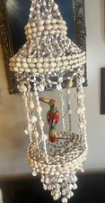 Vintage MCM Sea Shell Kitschy Hanging Decor Plant Holder Birdcage 21