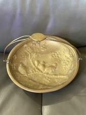 Vintage Embossed Brass Basket Birds Perched On Tree Branches Footed Handled ￼ picture
