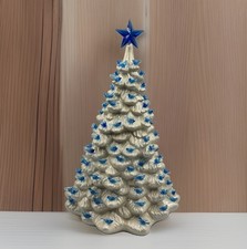 VTG Holland Mold Ceramic Christmas Tree White Blue Birds Star 18” No Base Jumbo picture