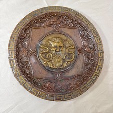 Antique 19th century handmade thick copper brass relief wall plaque plate picture