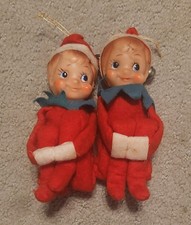 Vintage Japan Knee Hugging Pixie Elves (Lot Of 2) Red MCM picture