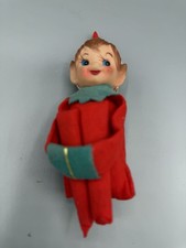 Vintage Knee Hugger Elf Pixie Christmas Ornament Red Felt 6” MCM Holiday picture
