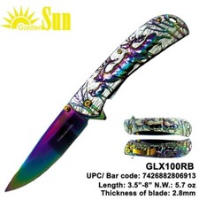 Elk Pocket Knife Rainbow coating quick Open EDC Gear hunting Fishing Gift picture