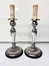 Antique. United States Navy. Pair Of Silver Plated Candlesticks. Electric Lamps. picture