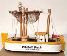 New Rehoboth Beach DE Small Collectable Wooden 3 1/2in Fishing  Boat picture