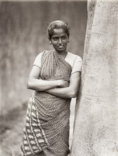 Ceylon Sri Lanka Smiling Young Woman Nose Ring Sari Jewelry Vtg. Photo 19thC. picture