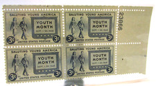 Block 4 New Vintage 1948 Youth Month Saluting Young America 3¢ US Postage Stamps picture