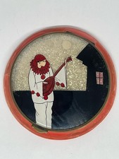 French Glitter Compact Pierrot Mandolin Moon Celluloid RARE Vintage picture