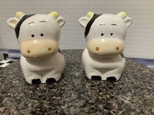 Vintage Hand painted Ceramic Baby Cow Salt & Pepper Shakers W/ Stoppers picture
