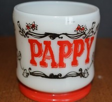 VTG Anchor Hocking Milk Glass Shaving Mug PAPPY Singing Barber picture